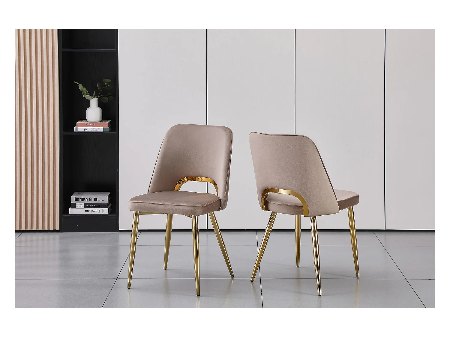 Lot de 2 chaises en velours et métal doré - Taupe - LUNA