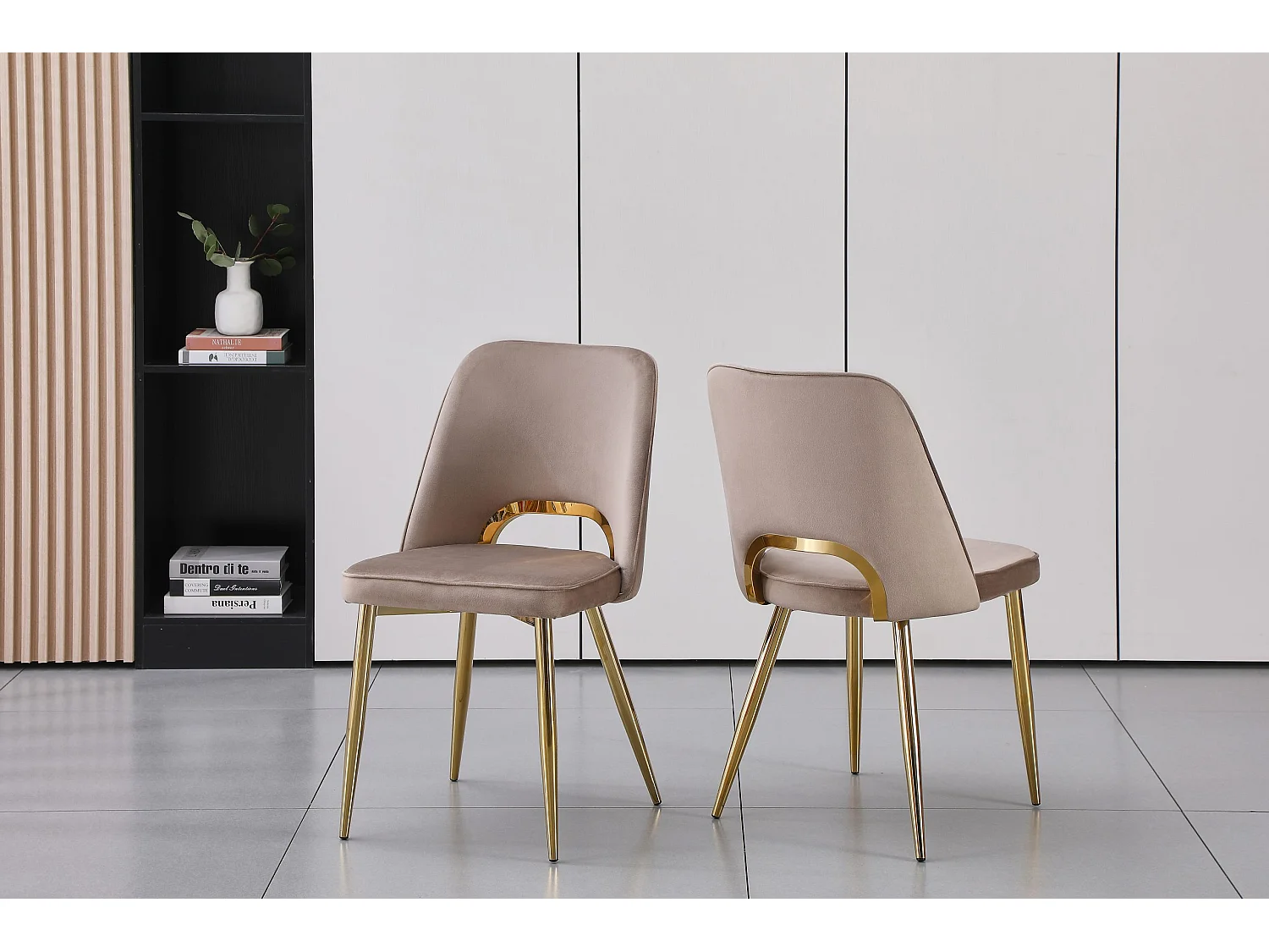 Lot de 2 chaises en velours et métal doré - Taupe - LUNA