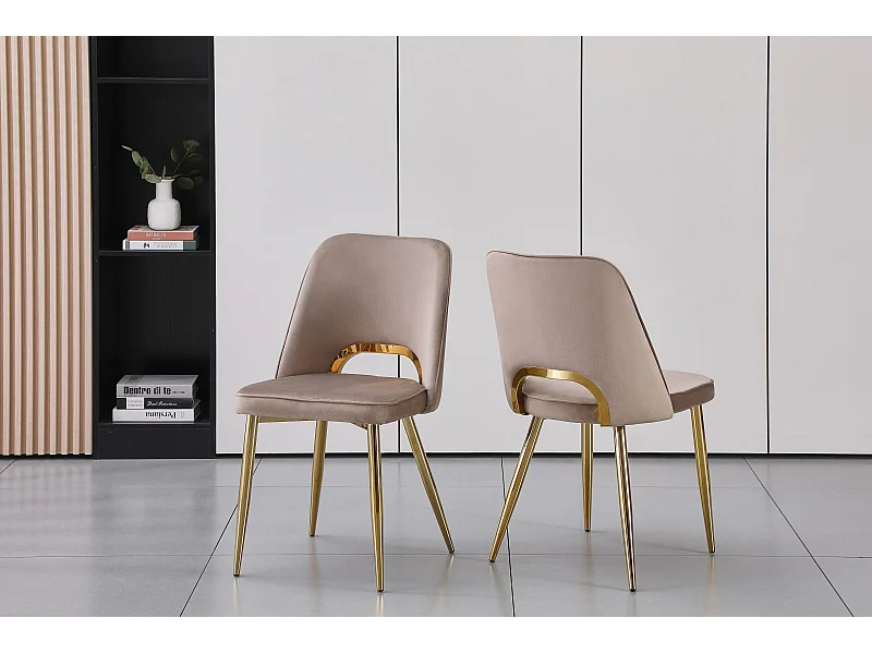 Lot de 2 chaises en velours et métal doré - Taupe - LUNA