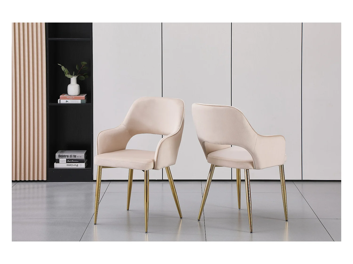 Lot de 2 chaises en velours et métal doré - Beige - GIA