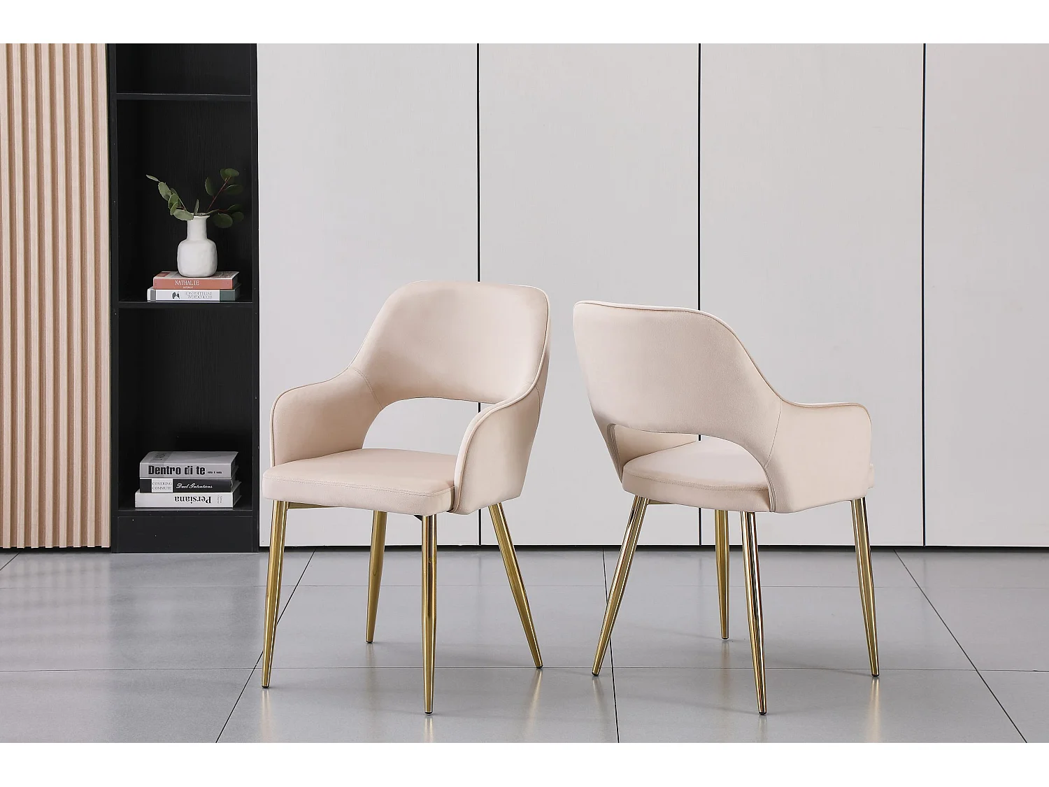 Lot de 2 chaises en velours et métal doré - Beige - GIA