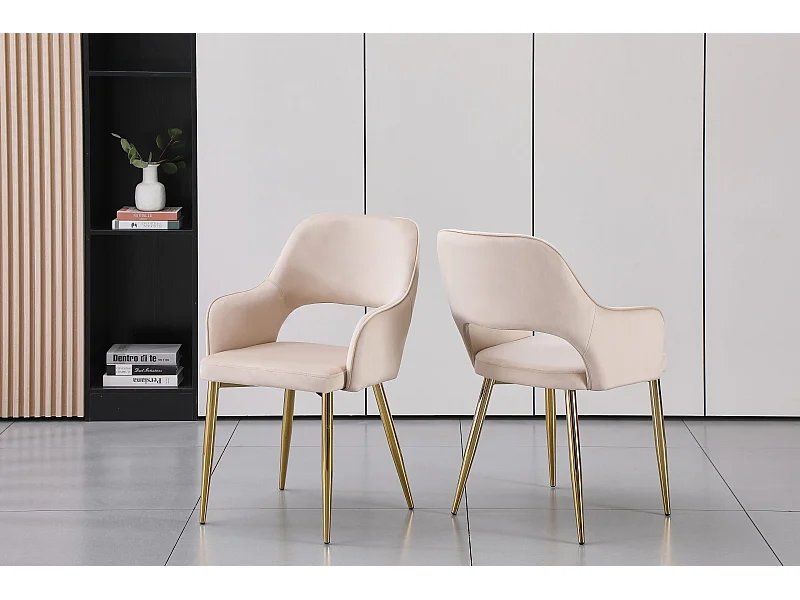 Juego de 2 sillas de terciopelo y metal dorado - Beige - GIA