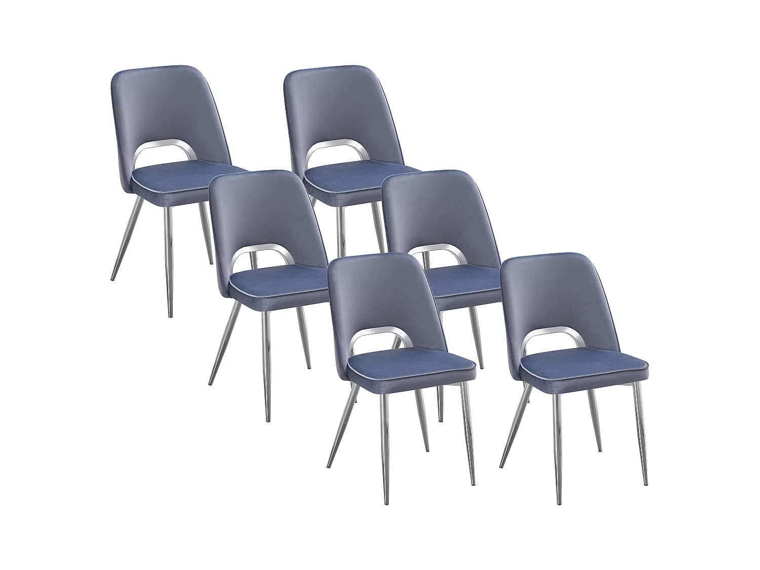 Lot de 6 chaises en velours et métal argenté - Bleu - LUNA
