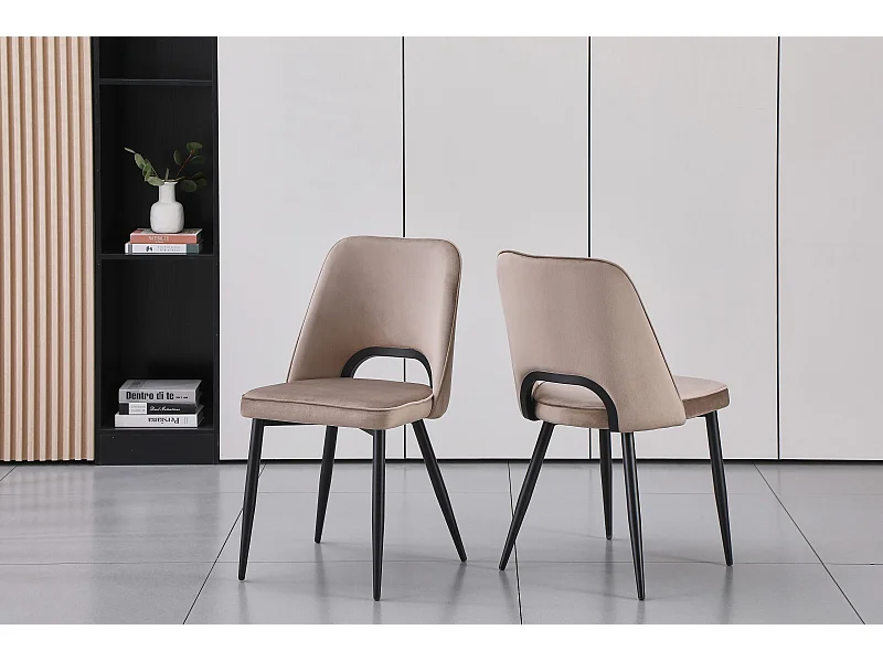 Set van 2 stoelen van velours en zwart metaal - Taupe - LUNA