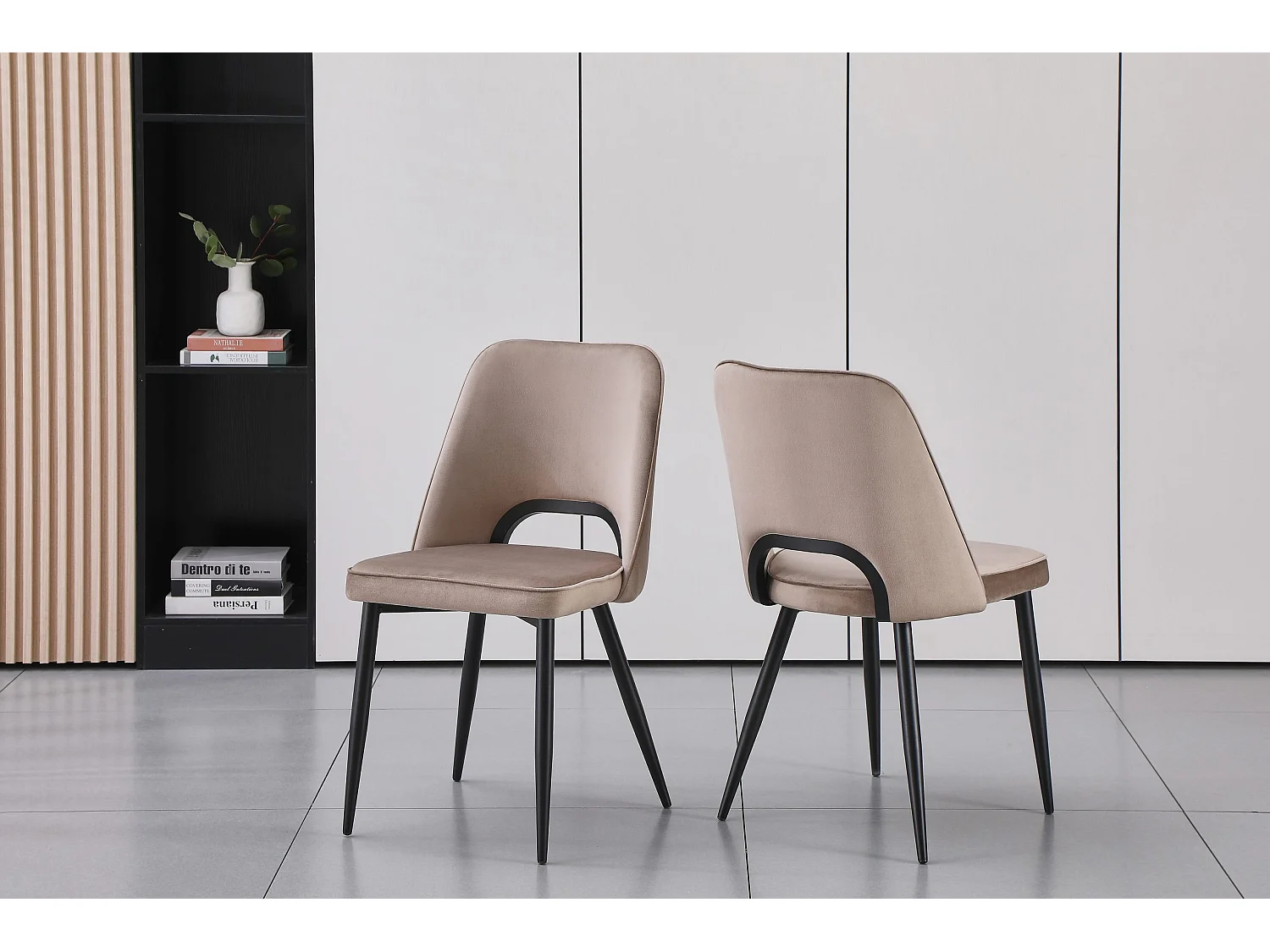 Stuhl 2er-Set aus Samt und schwarzem Metall - Taupe - LUNA