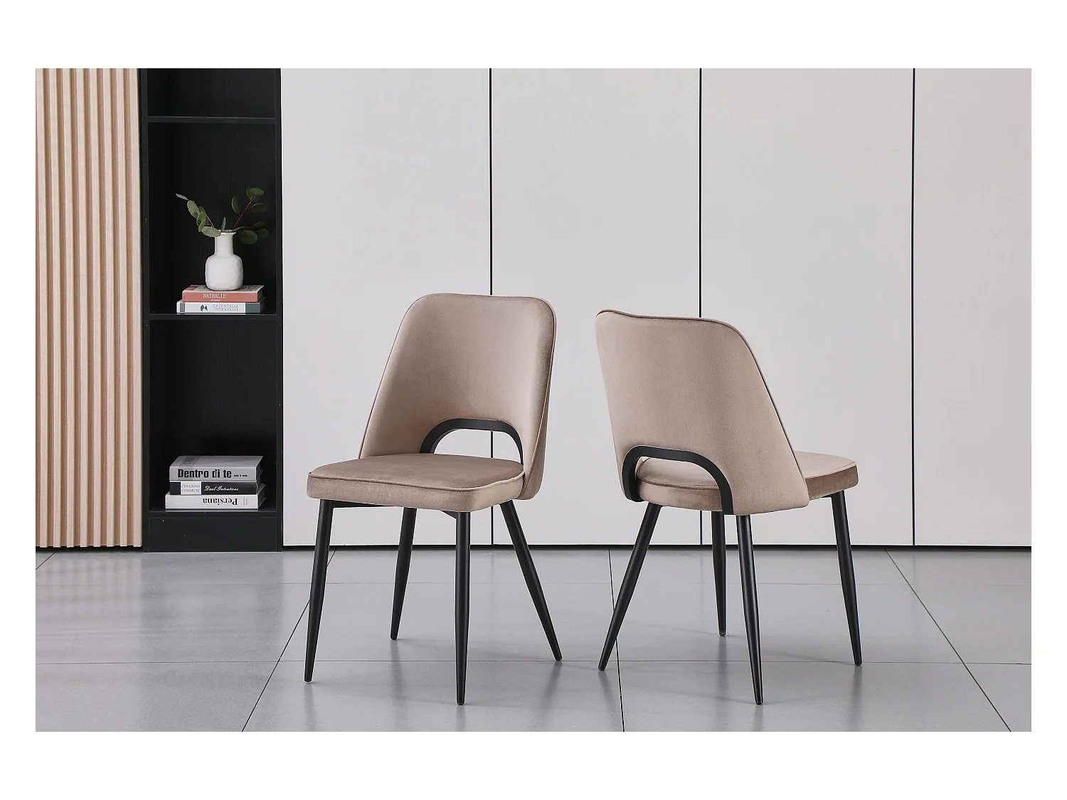 Lot de 2 chaises en velours et métal noir - Taupe - LUNA