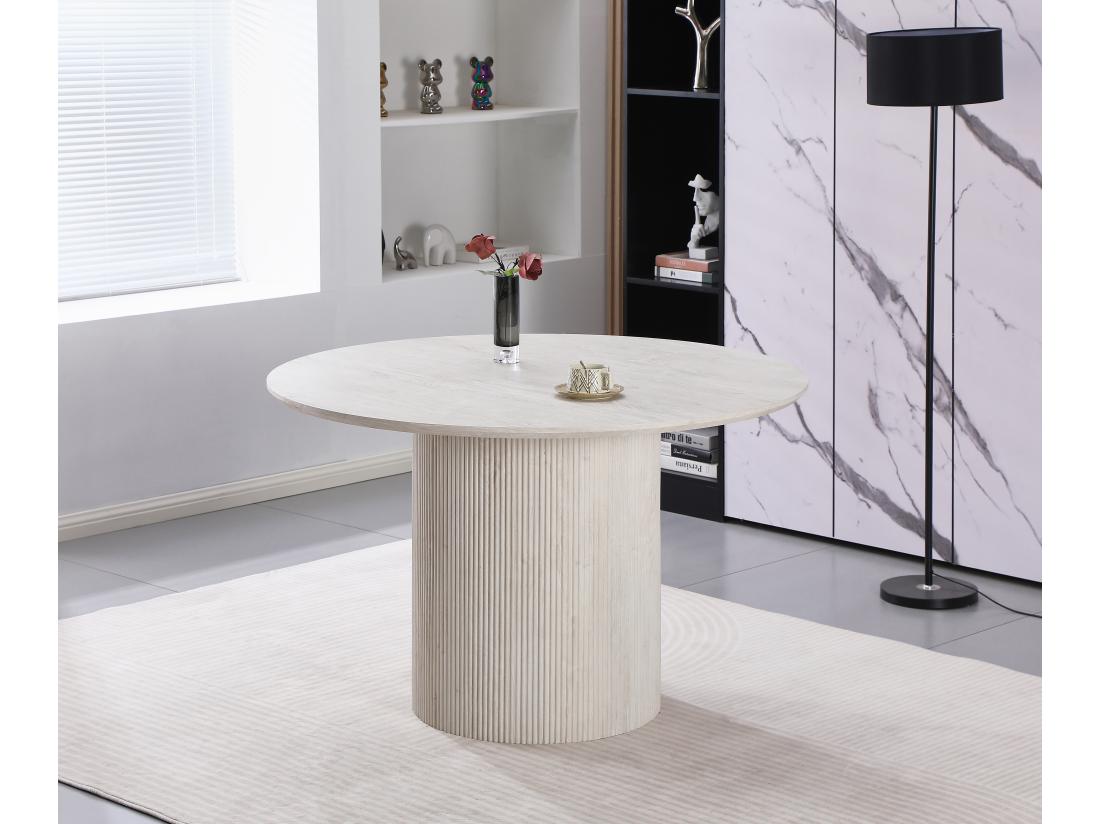 vente unique Table à manger ronde en MDF - Effet bois chêne blanc - ESME