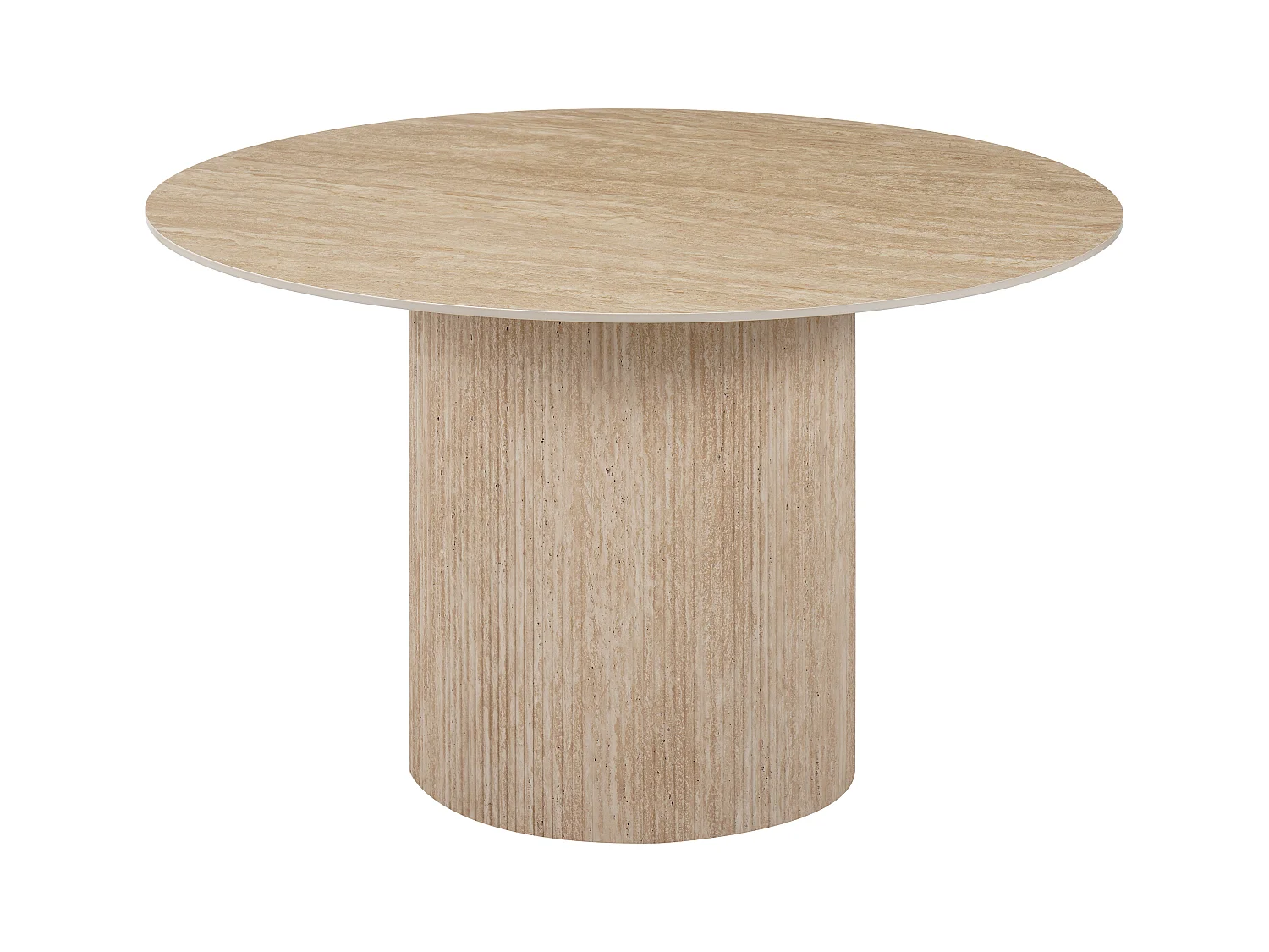 Table à manger ronde 4 personnes - Plateau en céramique effet travertin beige - ESME