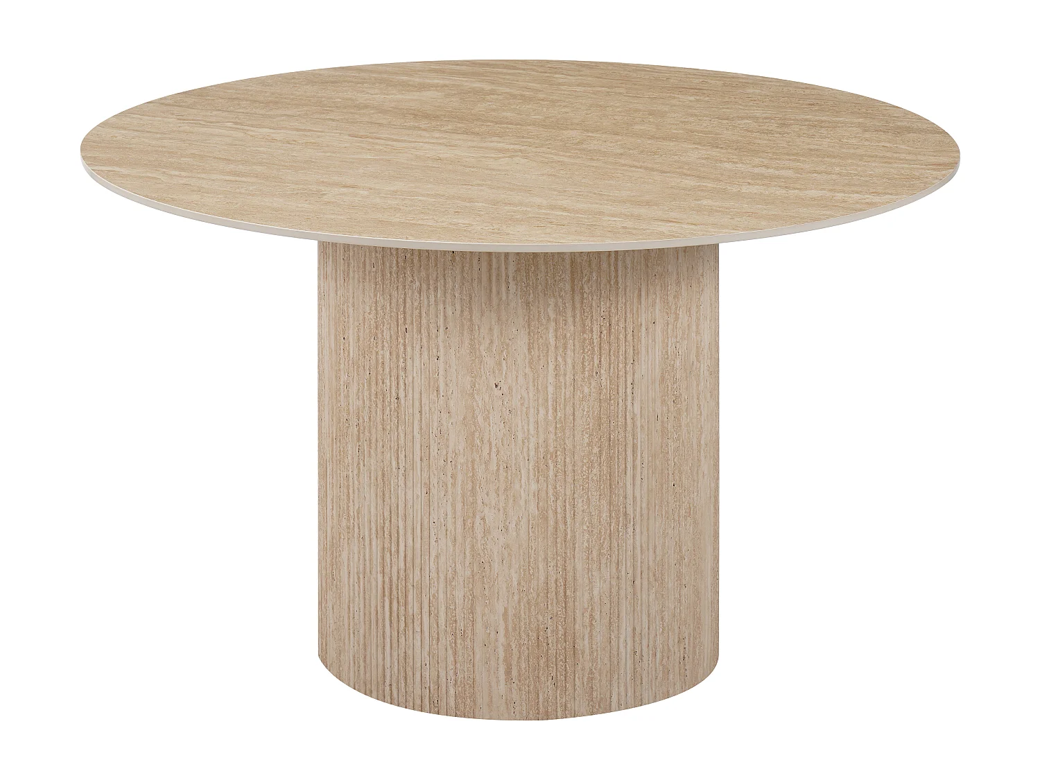 Table à manger ronde 4 personnes - Plateau en céramique effet travertin beige - ESME