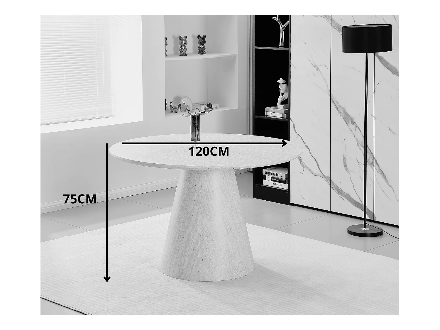 Table à manger ronde en MDF - Effet bois chêne blanc cassé - MANON