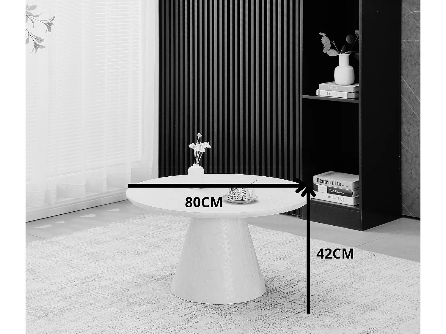 Mesa de centro redonda - Efeito madeira carvalho branco - Madeira MDF - MANON