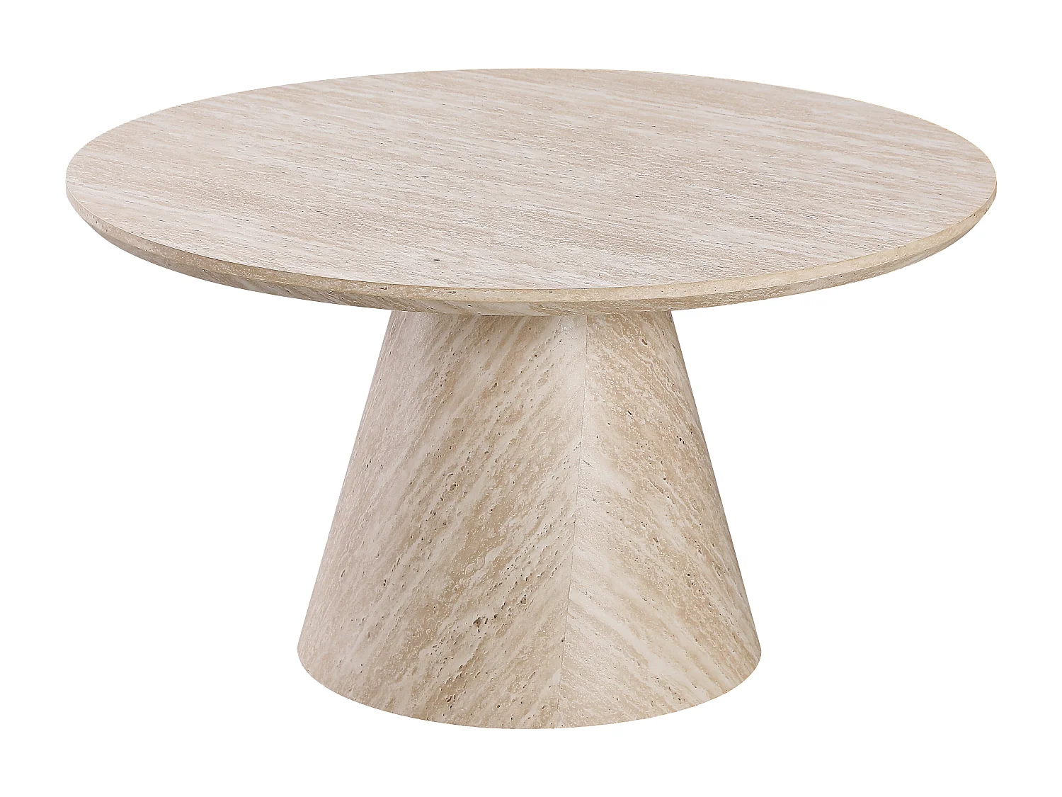 Table basse ronde - Effet travertin beige - Bois MDF - MANON