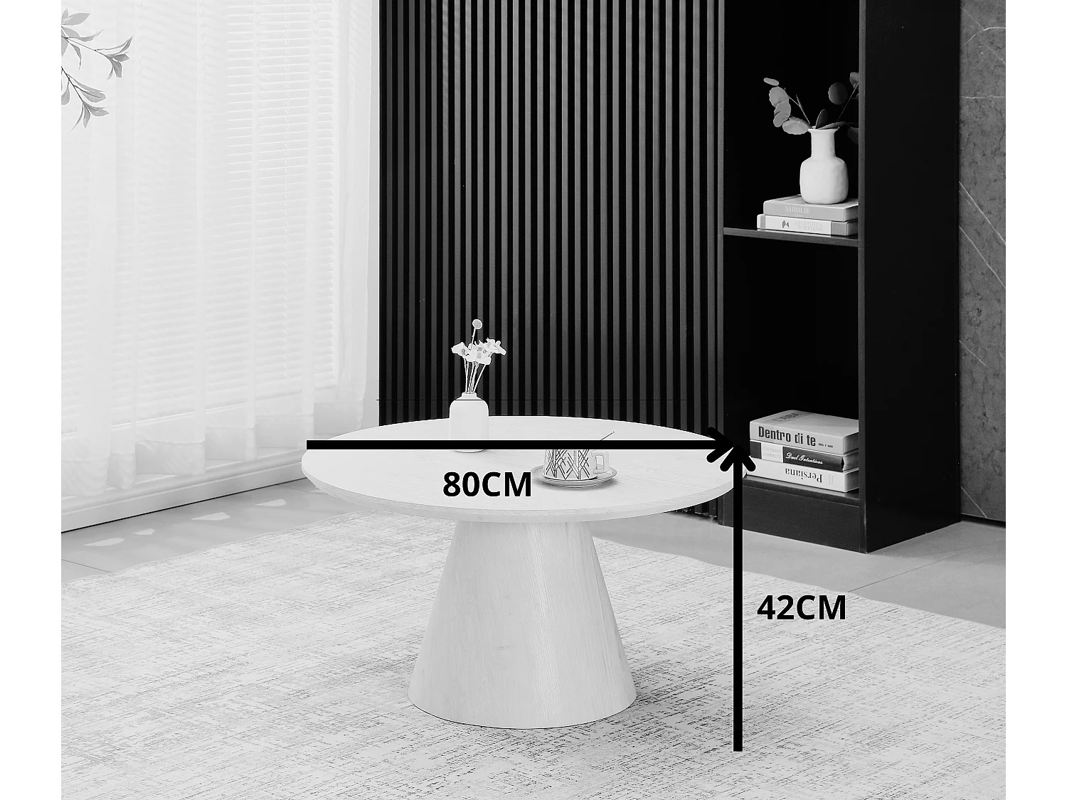 Table basse ronde - Effet travertin beige - Bois MDF - MANON