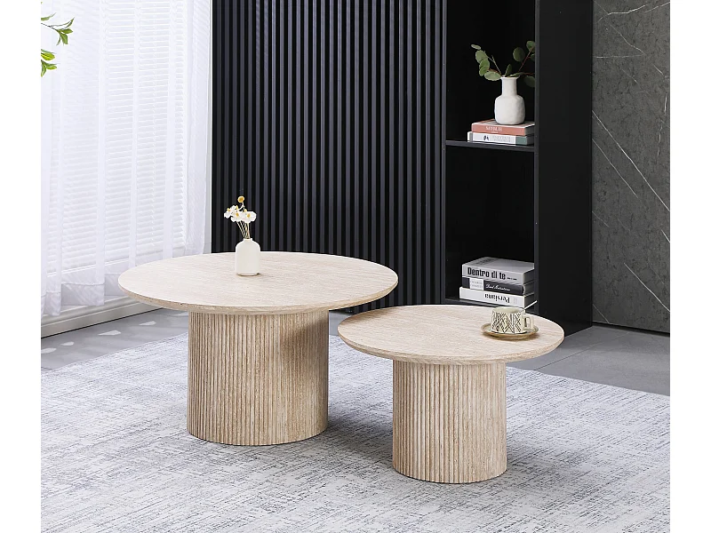 Lot de 2 tables basses - Effet travertin beige - ESME