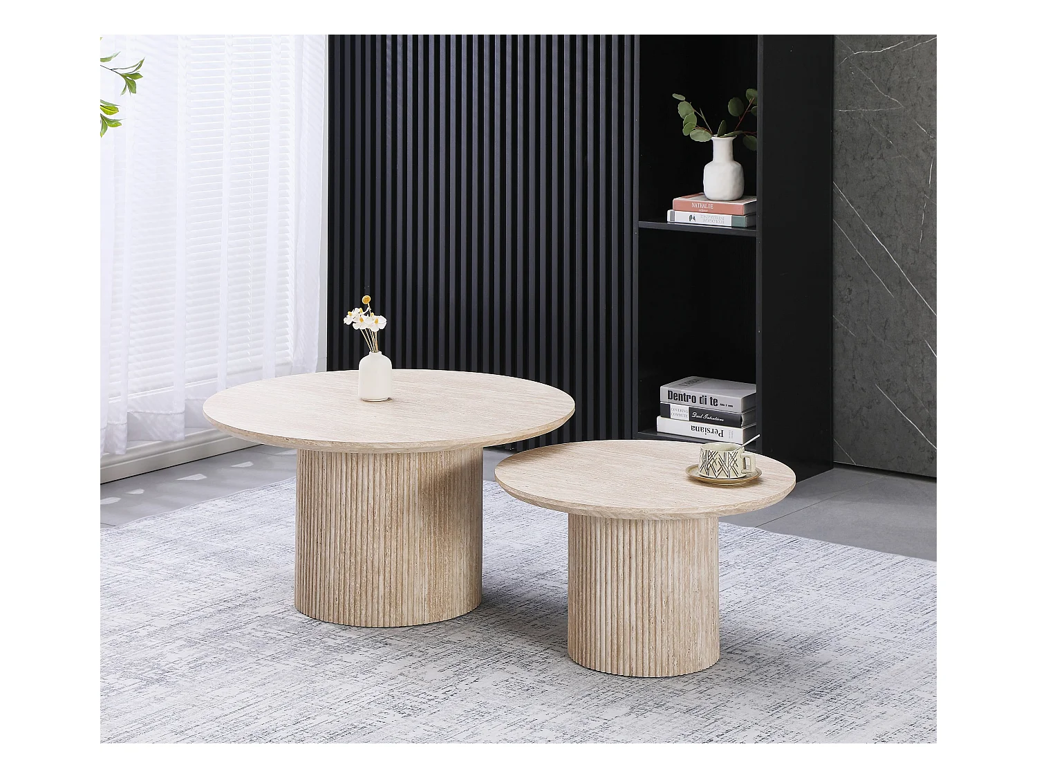 Lot de 2 tables basses - Effet travertin beige - ESME