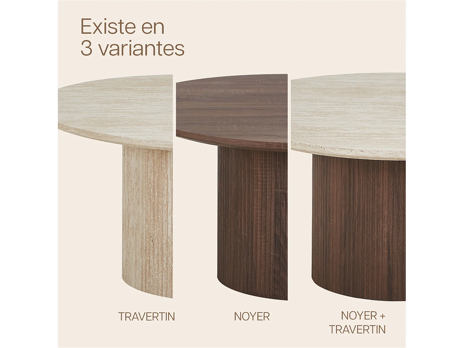 Juego de 2 mesas de centro nido redondas ESME - Efecto travertino beige