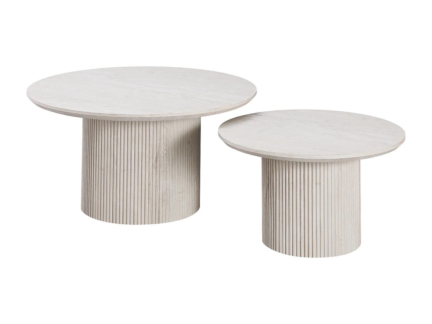 Lot de 2 tables basses - Effet bois chêne blanc cassé - Bois MDF - ESME