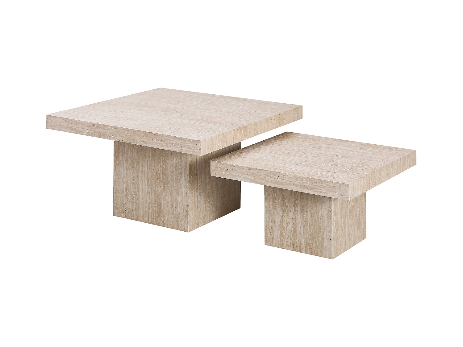 Lot de 2 tables basses - Effet travertin beige - LILI