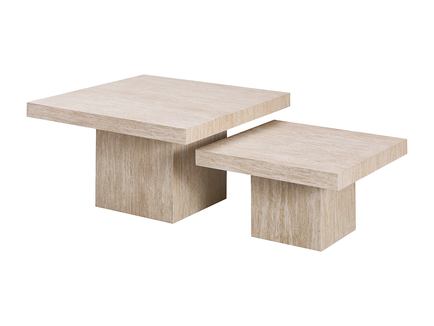 Lot de 2 tables basses - Effet travertin beige - LILI