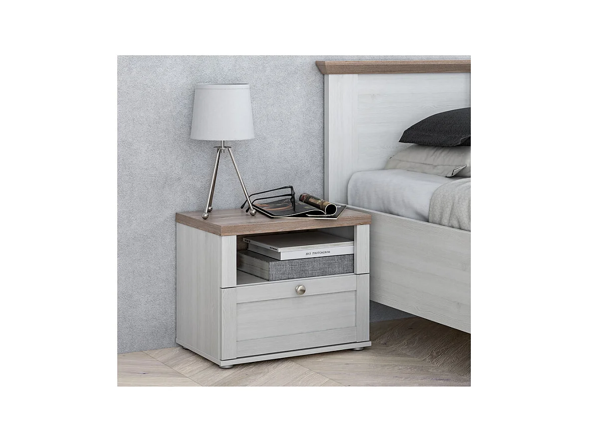 Table de chevet 1 niche 1 tiroir en décor chêne blanchi – ANGELE