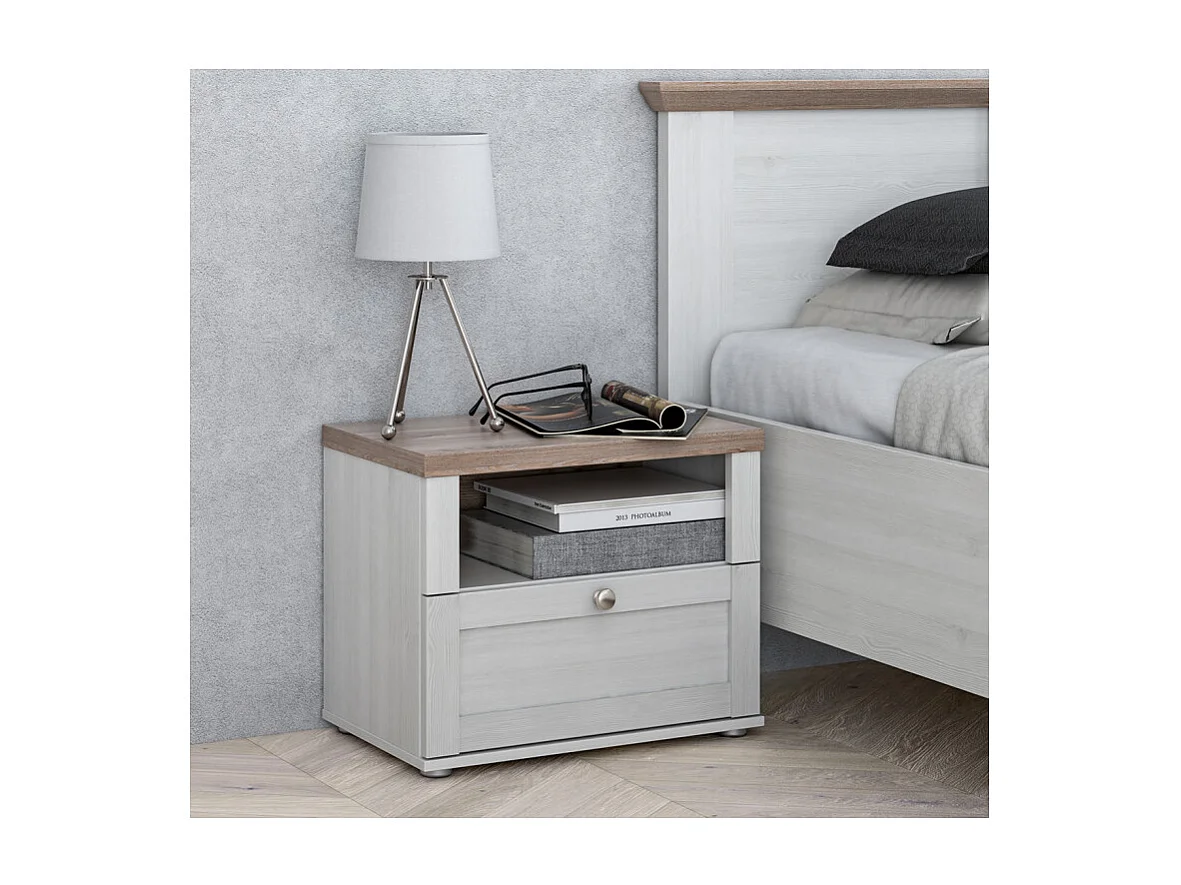 Table de chevet 1 niche 1 tiroir en décor chêne blanchi – ANGELE
