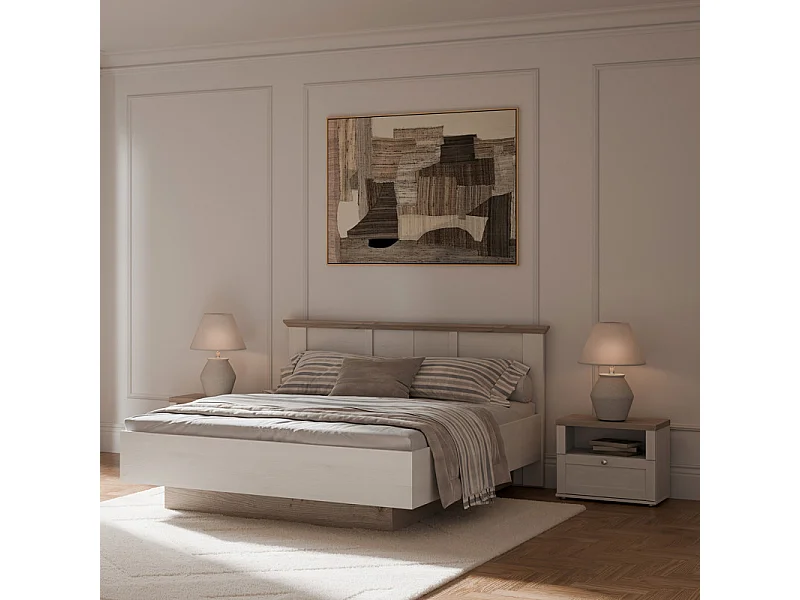 Table de chevet 1 niche 1 tiroir en décor chêne blanchi – ANGELE