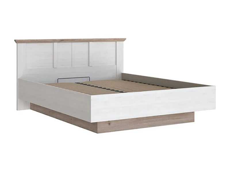 Lit coffre 160 x 200 cm tête de lit décor chêne blanchi – ANGELE