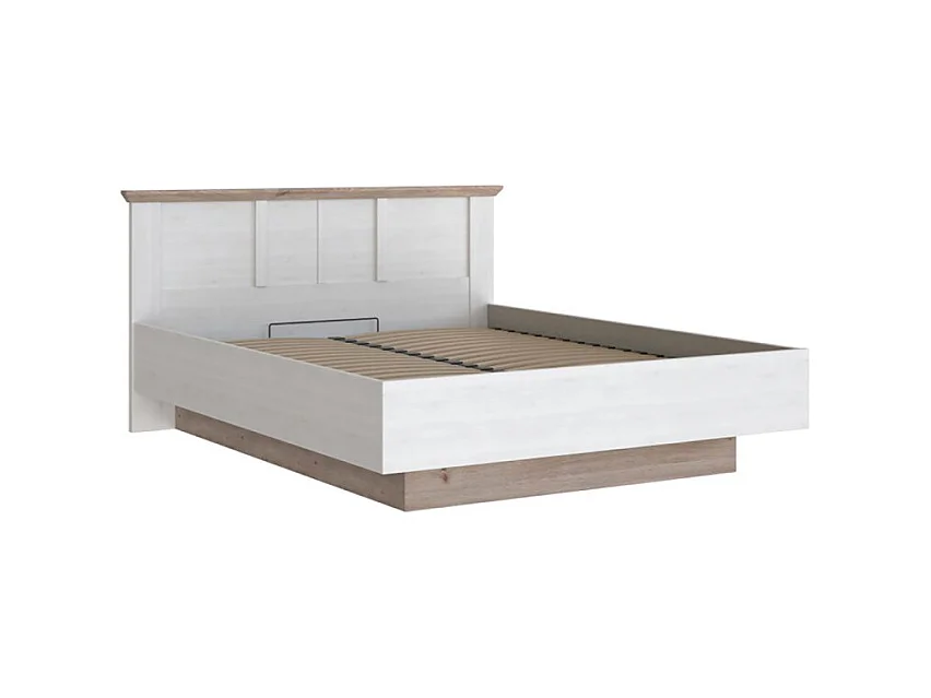 Lit coffre 160 x 200 cm tête de lit décor chêne blanchi – ANGELE