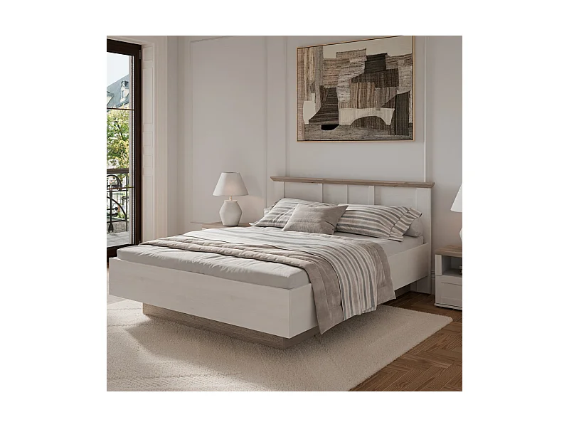 Lit coffre 160 x 200 cm tête de lit décor chêne blanchi – ANGELE