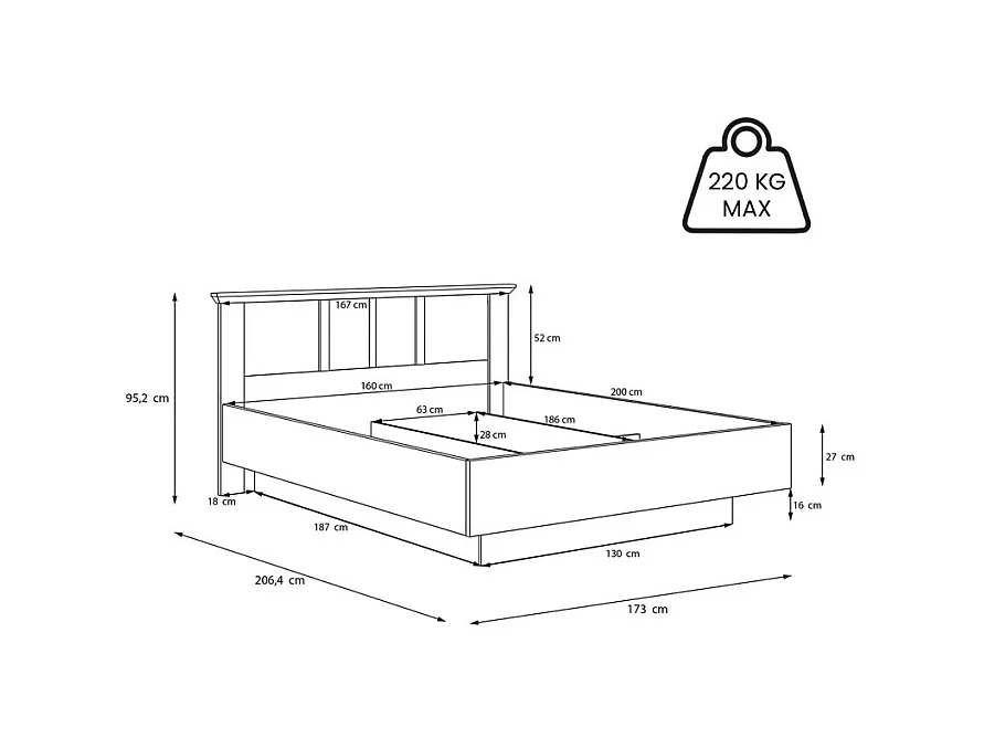 Lit coffre 160 x 200 cm tête de lit décor chêne blanchi – ANGELE