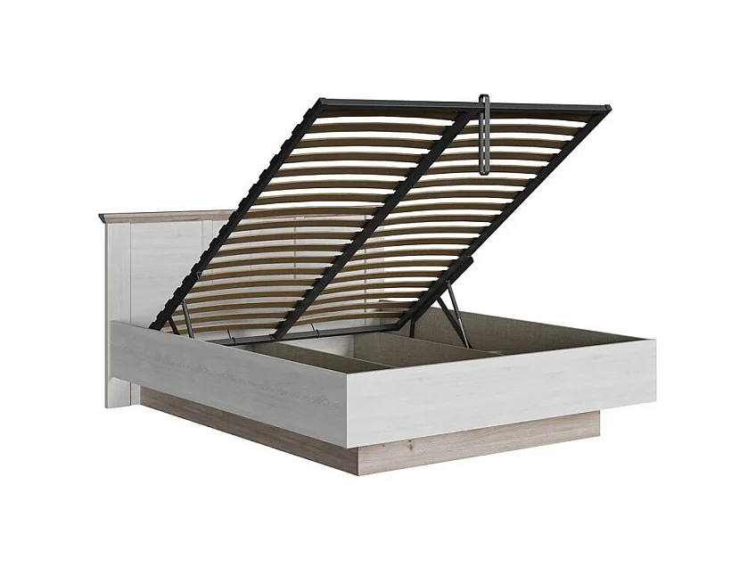 Lit coffre 160 x 200 cm tête de lit décor chêne blanchi – ANGELE