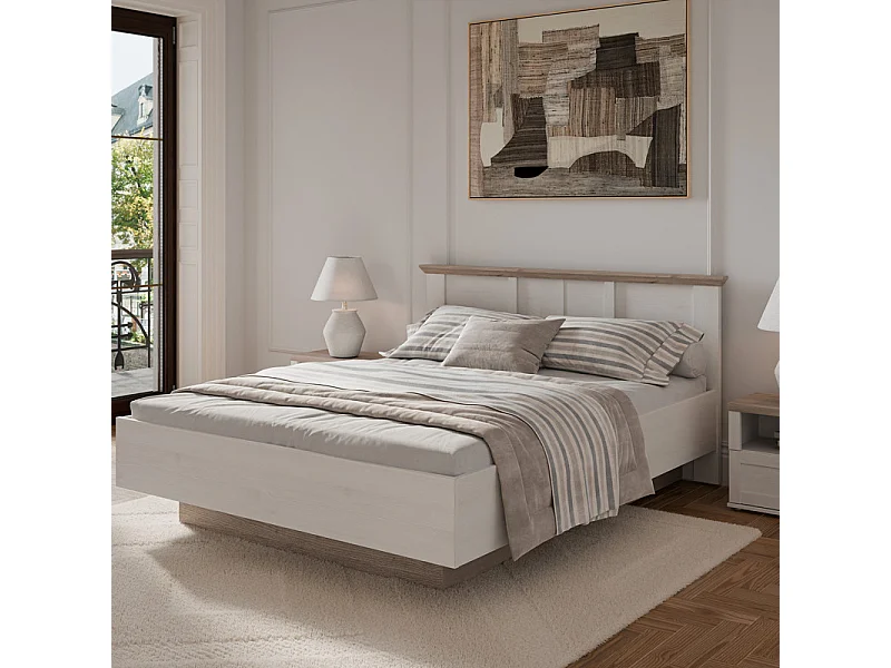 Lit coffre 160 x 200 cm tête de lit décor chêne blanchi – ANGELE