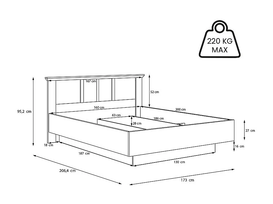 Lit coffre 160 x 200 cm tête de lit décor chêne blanchi – ANGELE