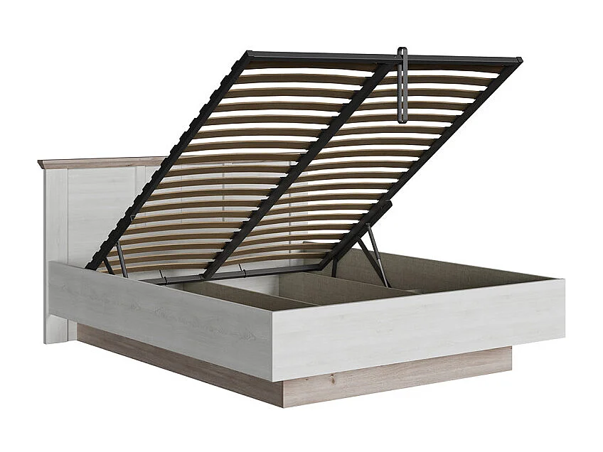 Lit coffre 160 x 200 cm tête de lit décor chêne blanchi – ANGELE