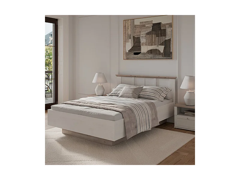 Lit coffre 140 x 200 cm tête de lit décor chêne blanchi – ANGELE