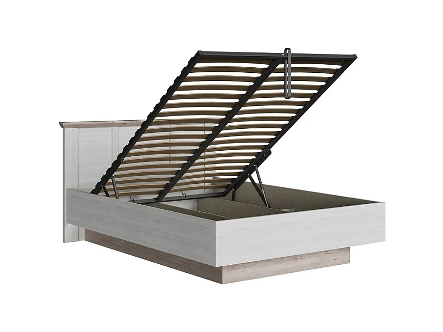 Lit coffre 140 x 200 cm tête de lit décor chêne blanchi – ANGELE