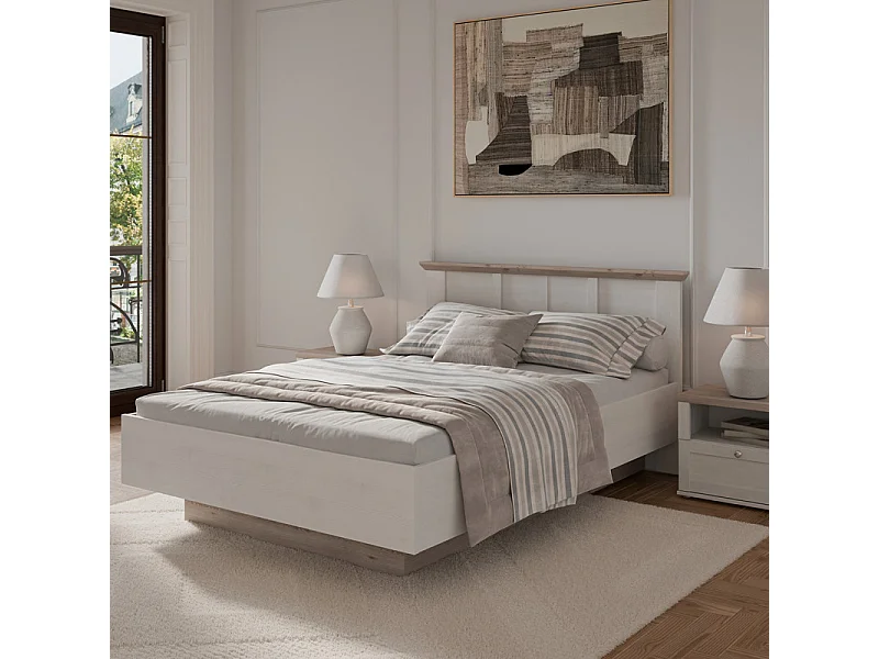 Lit coffre 140 x 200 cm tête de lit décor chêne blanchi – ANGELE