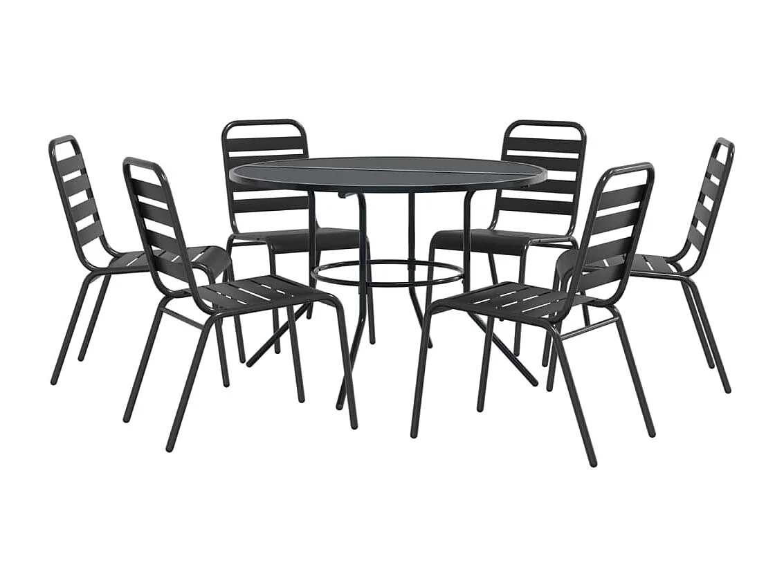 Set Sedie Giardino Impilabili 7pz Antracite Acciaio Verniciato