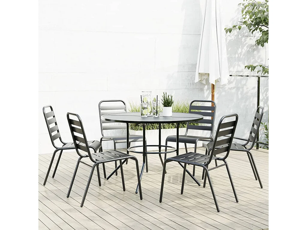 Set Sedie Giardino Impilabili 7pz Antracite Acciaio Verniciato