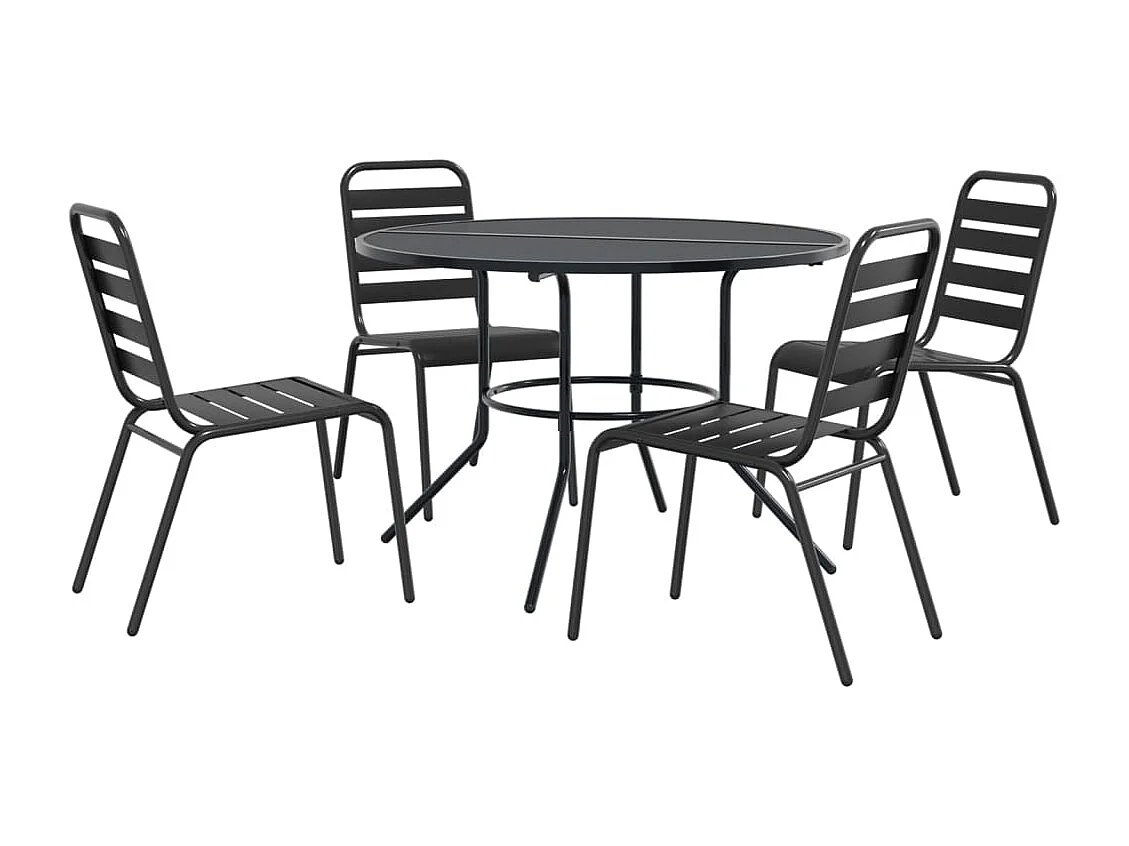 Set Sedie Giardino Impilabili 5pz Antracite Acciaio Verniciato