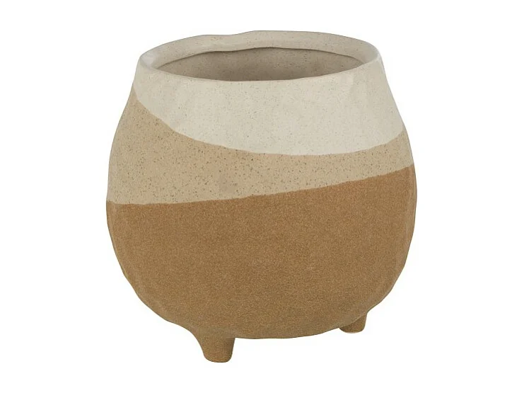 Beige/lichtbruine keramische bloempot op voet 18.5x18.5x18 cm