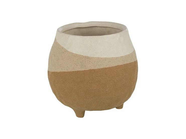 Cache-pot sur pied en poterie beige/marron clair 18.5x18.5x18 cm