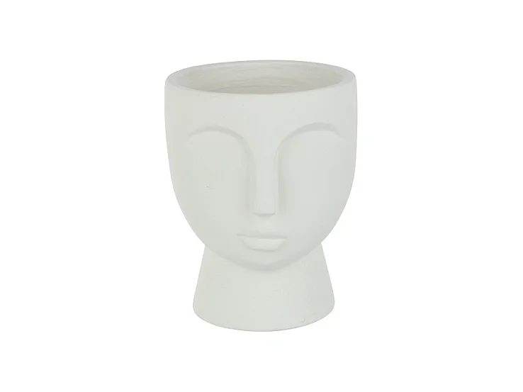 Macetero cara de cerámica blanca 18,5x18x22 cm