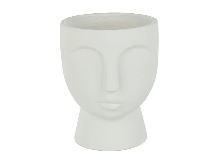 Macetero cara de cerámica blanca 18,5x18x22 cm