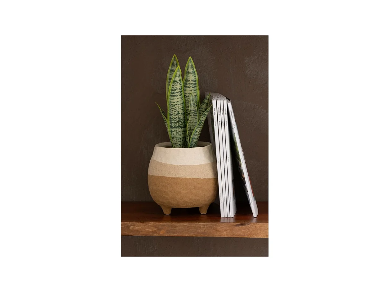 Cache-pot sur pied en poterie beige/marron clair 16x16x15.5 cm