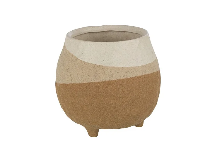 Cache-pot sur pied en poterie beige/marron clair 16x16x15.5 cm