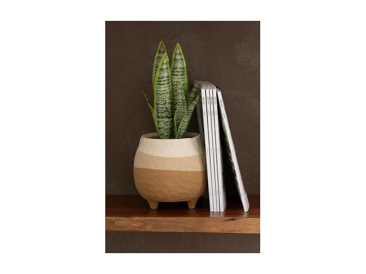 Cache-pot sur pied en poterie beige/marron clair 16x16x15.5 cm