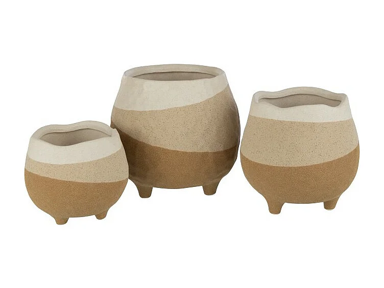 Cache-pot sur pied en poterie beige/marron clair 16x16x15.5 cm