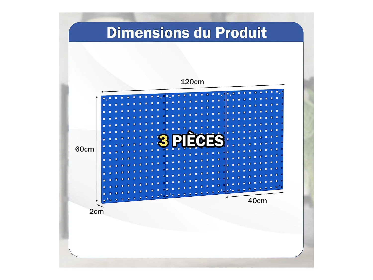 Organiseur Mural en Panneau Perforé, Kit de Rangement d'Outils en Métal avec 3 Panneaux Perforés 28 Accessoires de Suspension, Porte-outils Fixé au Mur (Bleu)