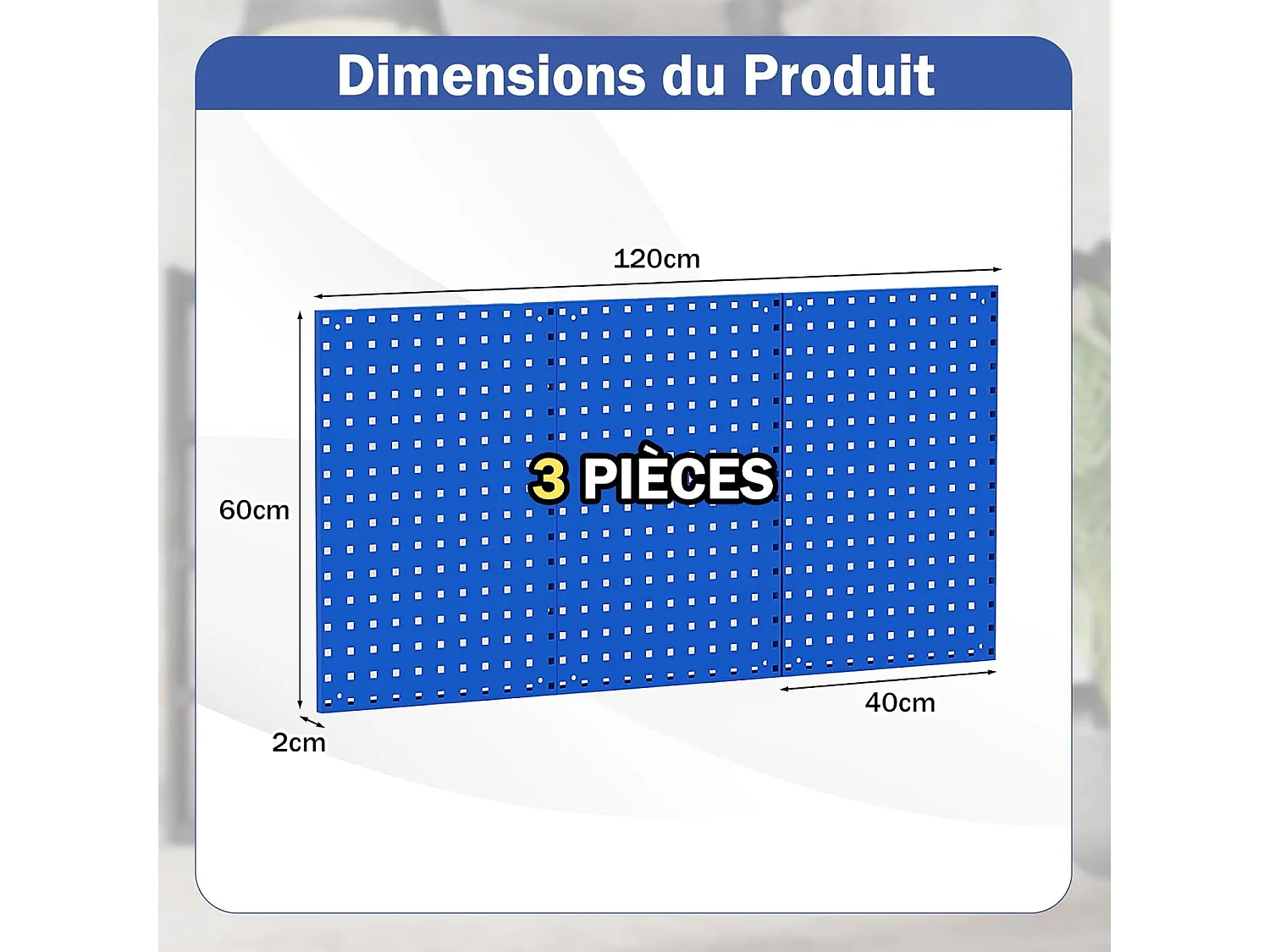 Organiseur Mural en Panneau Perforé, Kit de Rangement d'Outils en Métal avec 3 Panneaux Perforés 28 Accessoires de Suspension, Porte-outils Fixé au Mur (Bleu)